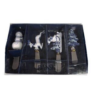 Dansk Bistro Christmas Snowman Holiday Spreaders Blue White in Box Set of 4